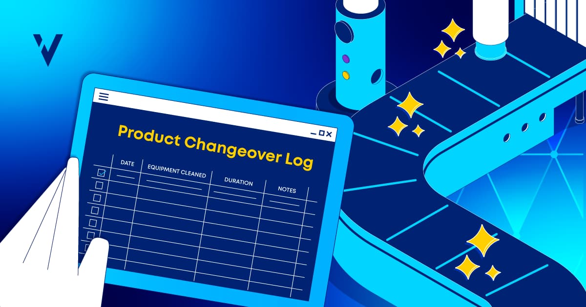 Tablet computer showing a product changeover log in a digital cleaning validation solution