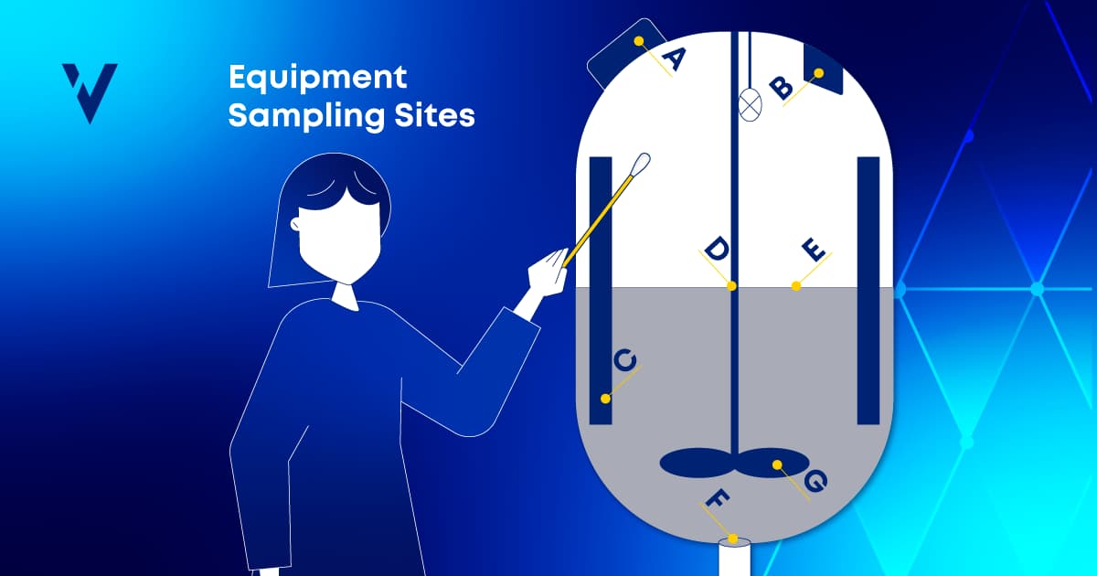 Sampling sites on a piece of equipment for cleaning validation